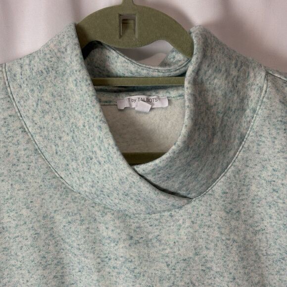 T BY TALBOTS Sweatshirt Fleece Cotton Blend Speckled V-Neck Pullover Aqua Blue M - Picture 2 of 7